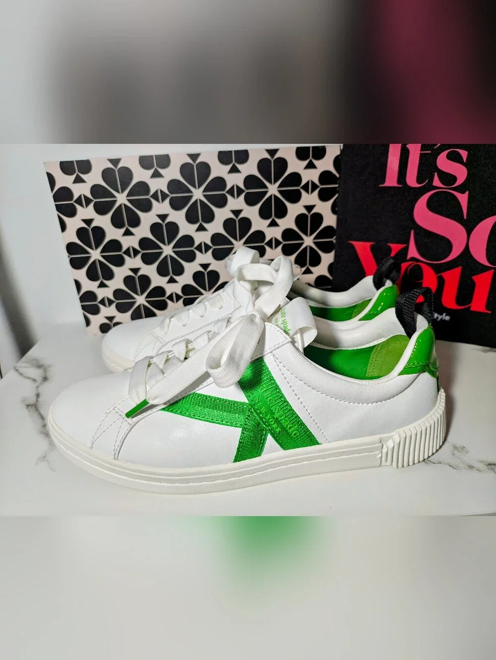 Kate Spade Kids White & Green Low-Top Sneakers